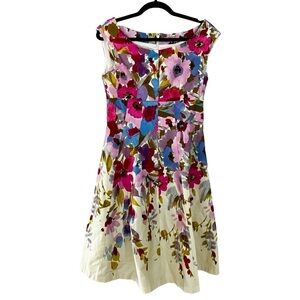 ELIZA J A-line Floral Beige Cowl Neck Sleeveless Cotton Mini Dress Sz L